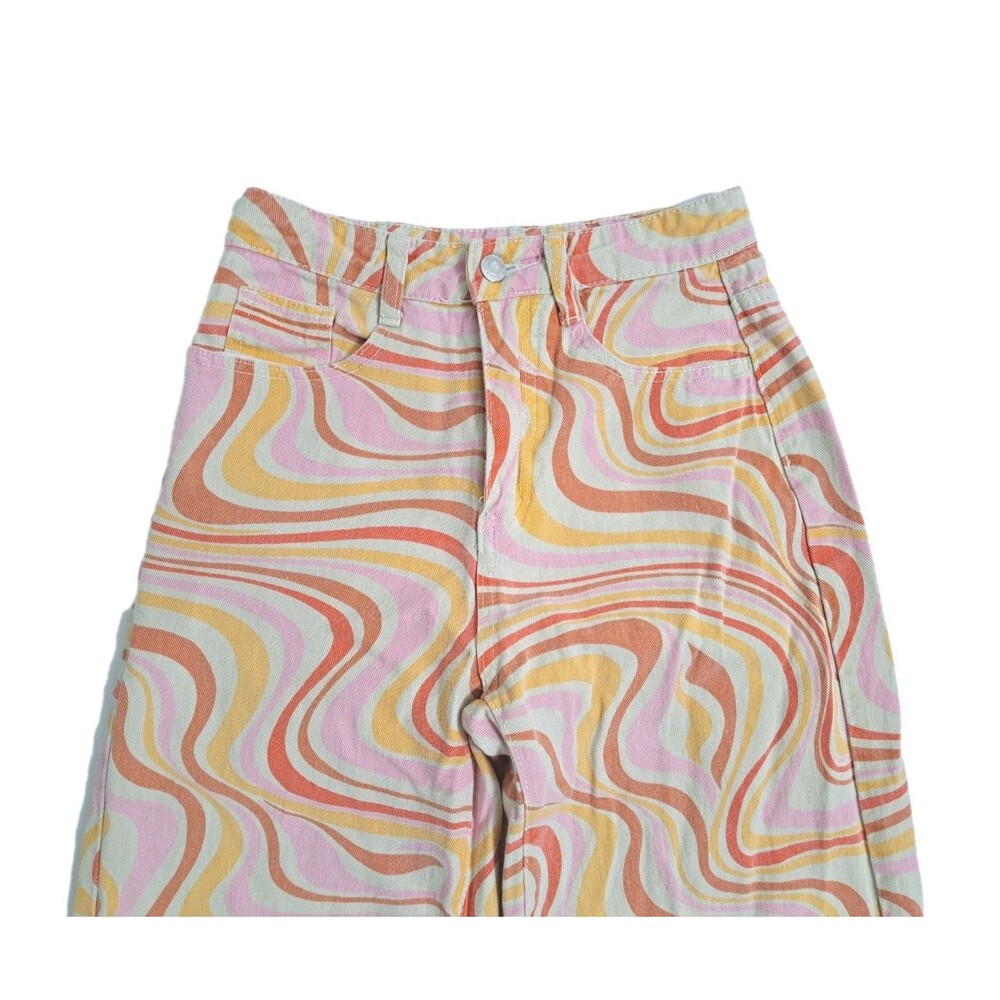 Shein Pants 70s Hippie GROOVY Orange Size XS High Waist Wide Leg Psychedelic
